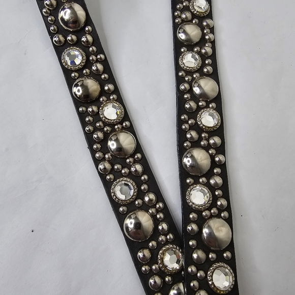 Streets Ahead Double Length Stud & Rhinestone Embellished Black Skinny Belt - Picture 5 of 6